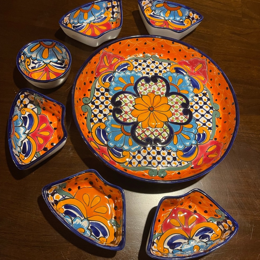 Mexican dip tray/ hand painted pottery. Like new.